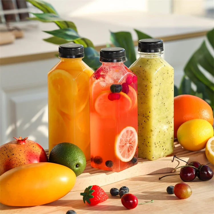 Clear Reusable Juice Bottles with Cleaning Brush and Funnel