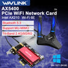 A black Wi-Fi card with an antenna is shown next to a red circuit board and a Windows logo.