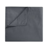 A folded gray microfiber bedding set including a fitted sheet, flat sheet, and pillowcases.