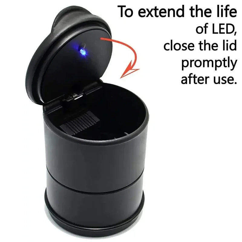 Portable Car Ashtray with LED Light & Trash Compartment