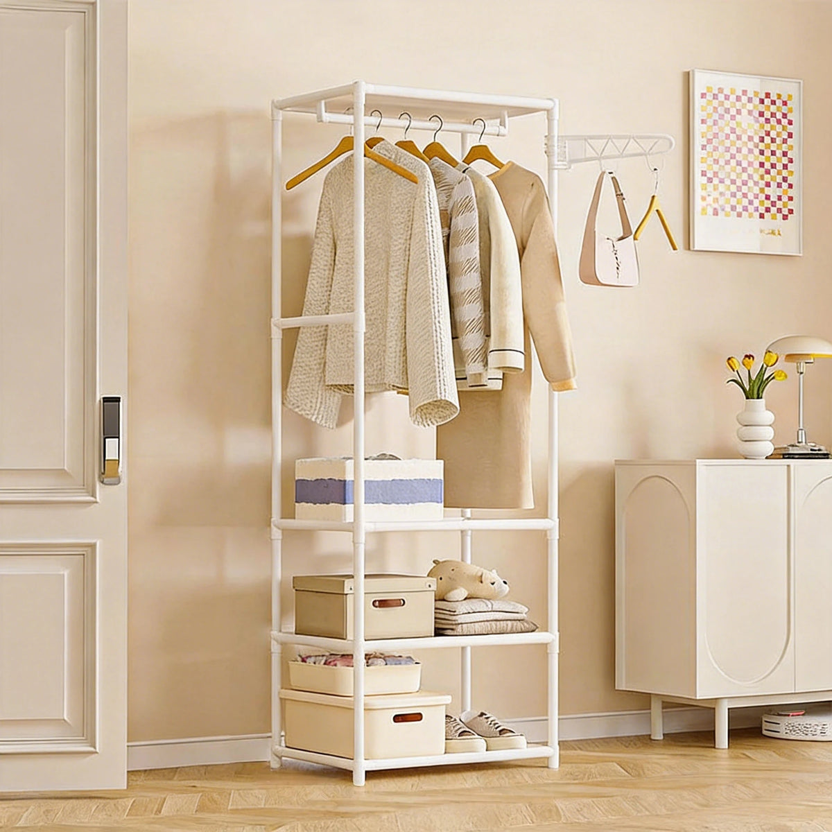 Space-Saving Multi-Use Coat Rack with Storage Shelf