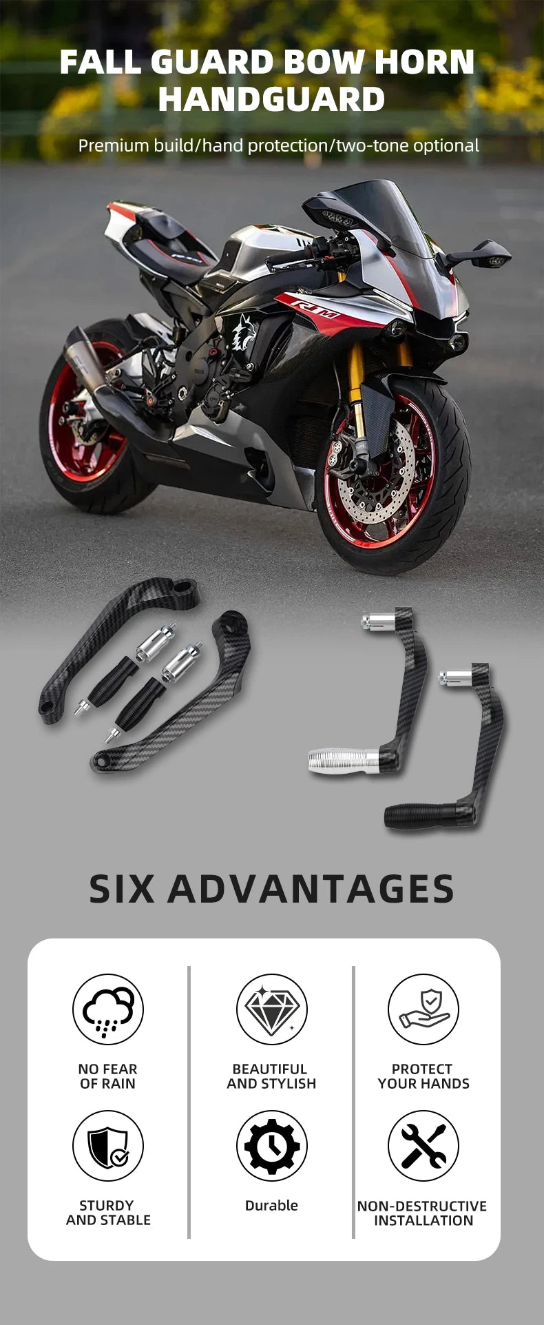 Motorcycle Brake & Clutch Lever Hand Guards with Carbon Fiber Finish