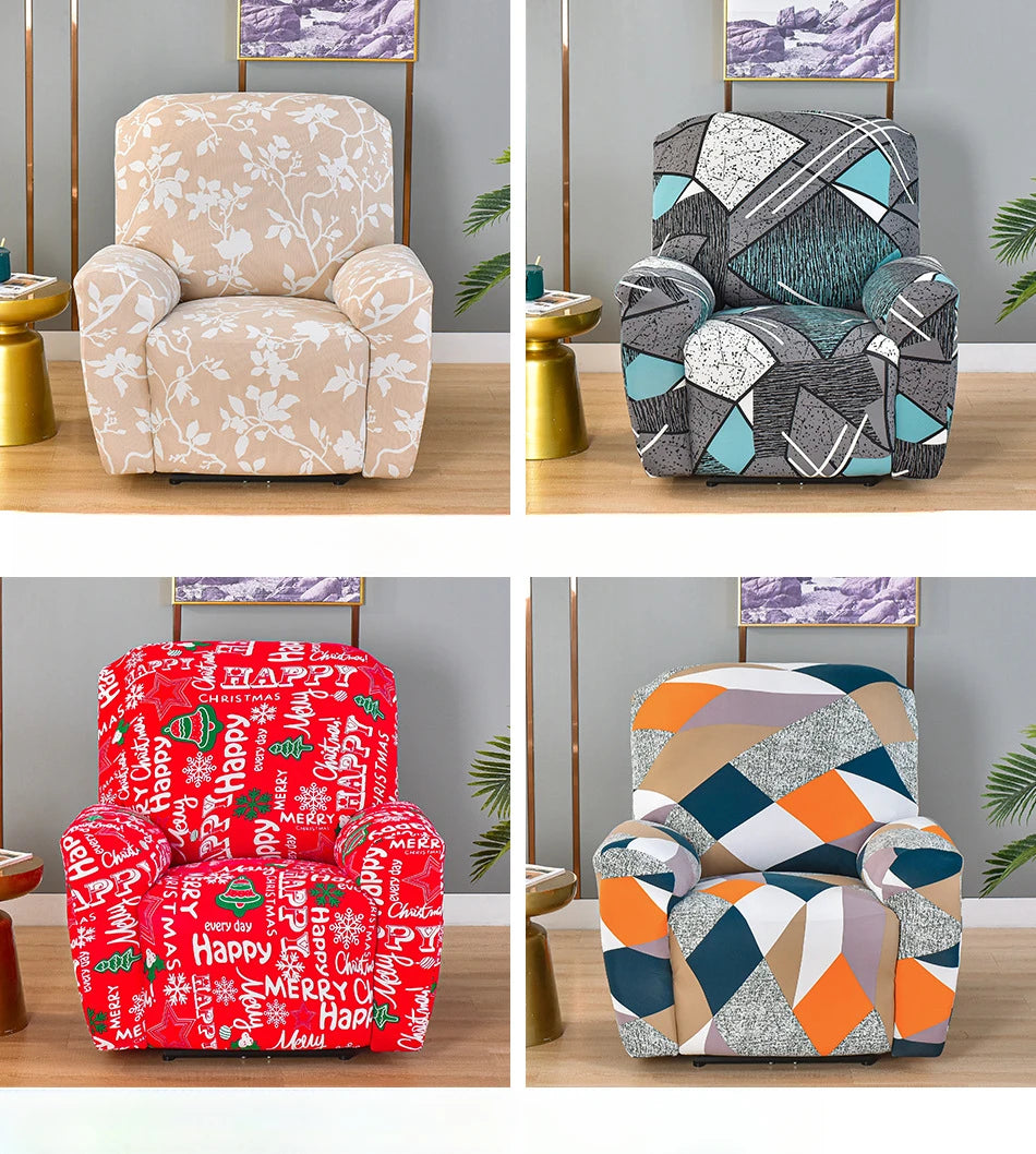 Printed Recliner Cover with Side Pocket — 4-Piece Set
