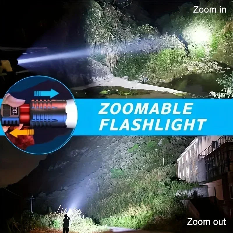 Rechargeable LED Flashlight with LCD Display and Zoom