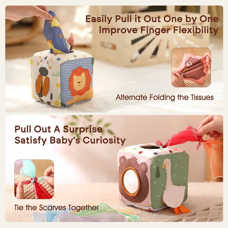 Montessori Sensory Tissue Box Toy with Soft Scarves