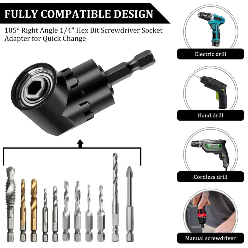 Flexible Drill Bit Extension & Right Angle Adapter Kit