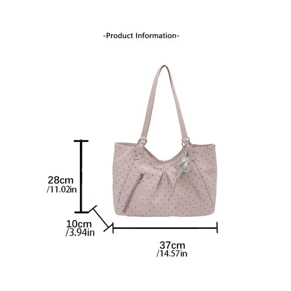 Polka Dot Shoulder Tote Bag with Adjustable Strap