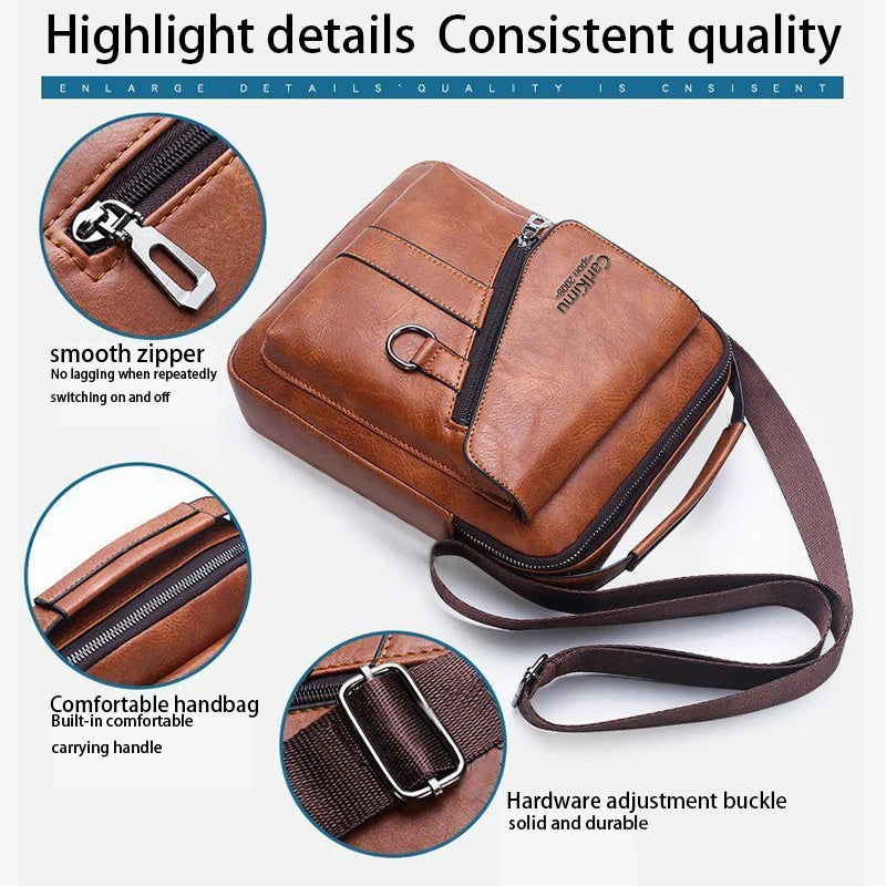 Sac bandoulière en cuir PU marron mettant en valeur une fermeture éclair lisse, une poignée confortable et des éléments métal