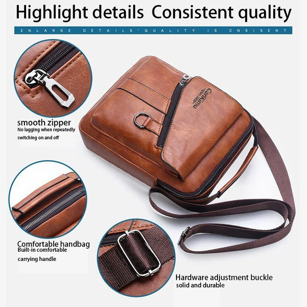 Bolso cruz de cuero PU marrón destacando detalles como una cremallera suave, asa cómoda y herrajes duraderos.