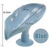 A blue leaf-shaped suction cup soap dish with a self-draining tray shown from the side.