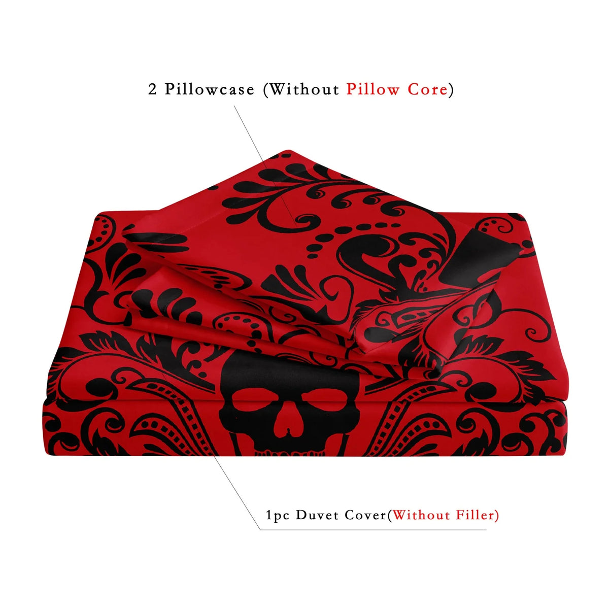 Gothic Skull Print Duvet Cover Set with Pillowcases - Soft Polyester Bedding for Adults