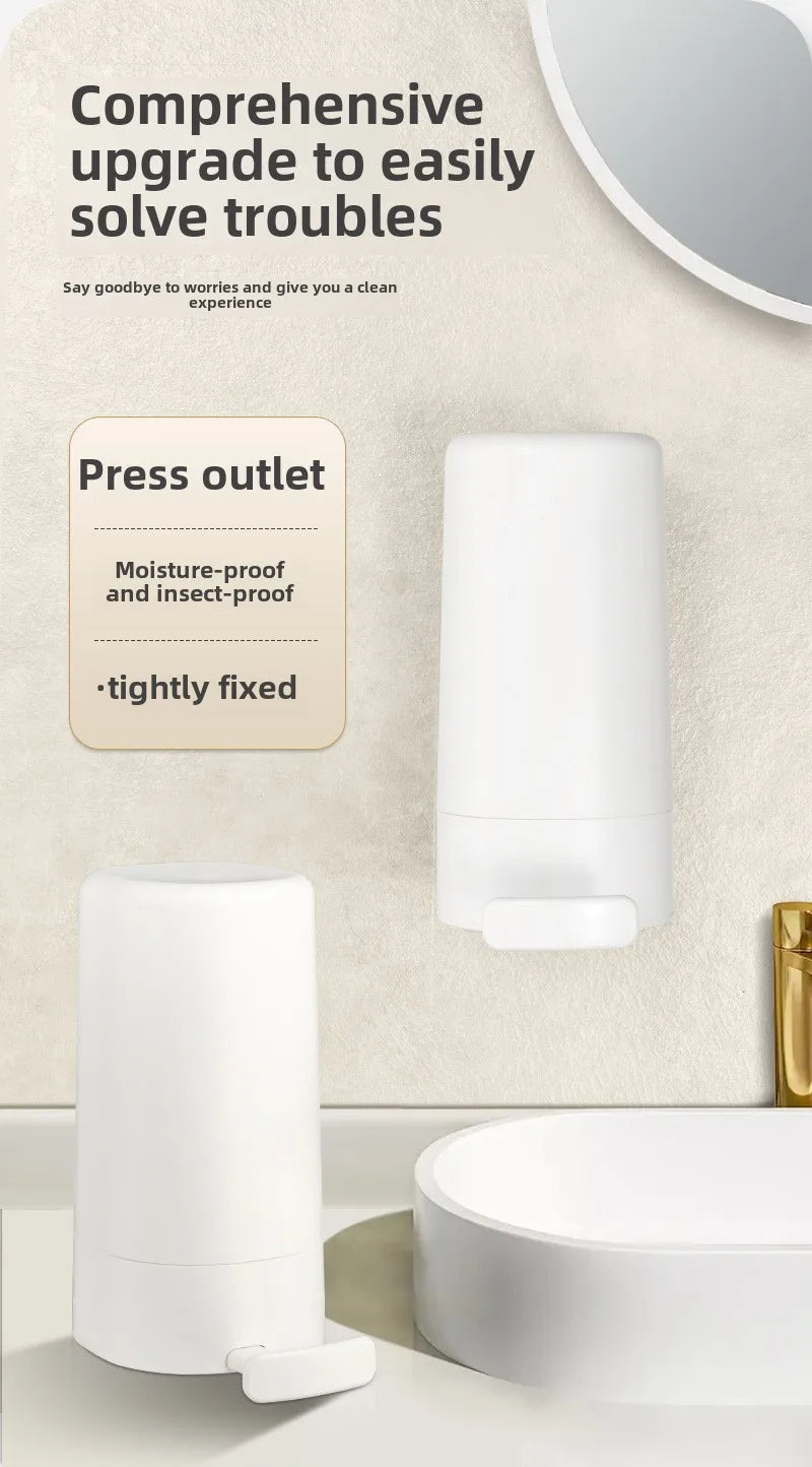 A white soap bar grinder and dispenser with a press outlet feature is shown next to a white ceramic sink.