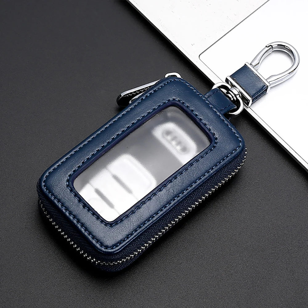 Compact Leather Key Case with Built-in Mirror