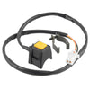 Black electrical cable with a yellow switch and white connector for a motorcycle handlebar kill switch