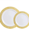 Elegant White Disposable Dinner Plates with Silver Lace Design