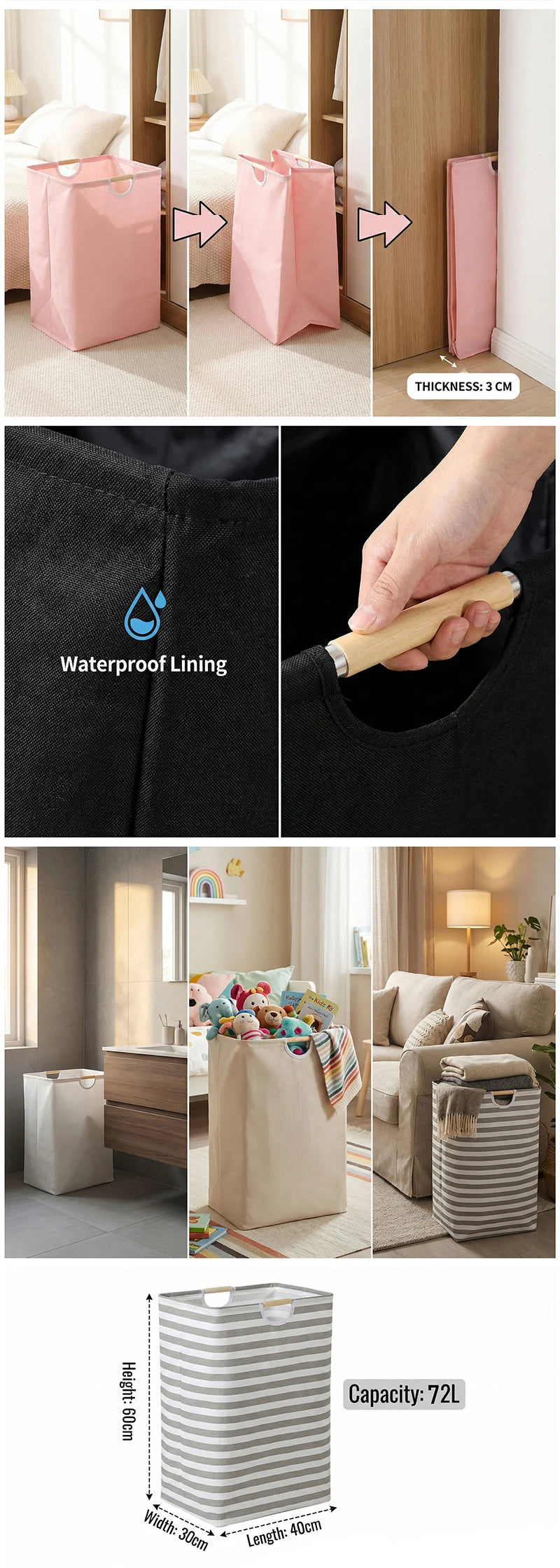 Foldable Cotton Laundry Basket with Handles