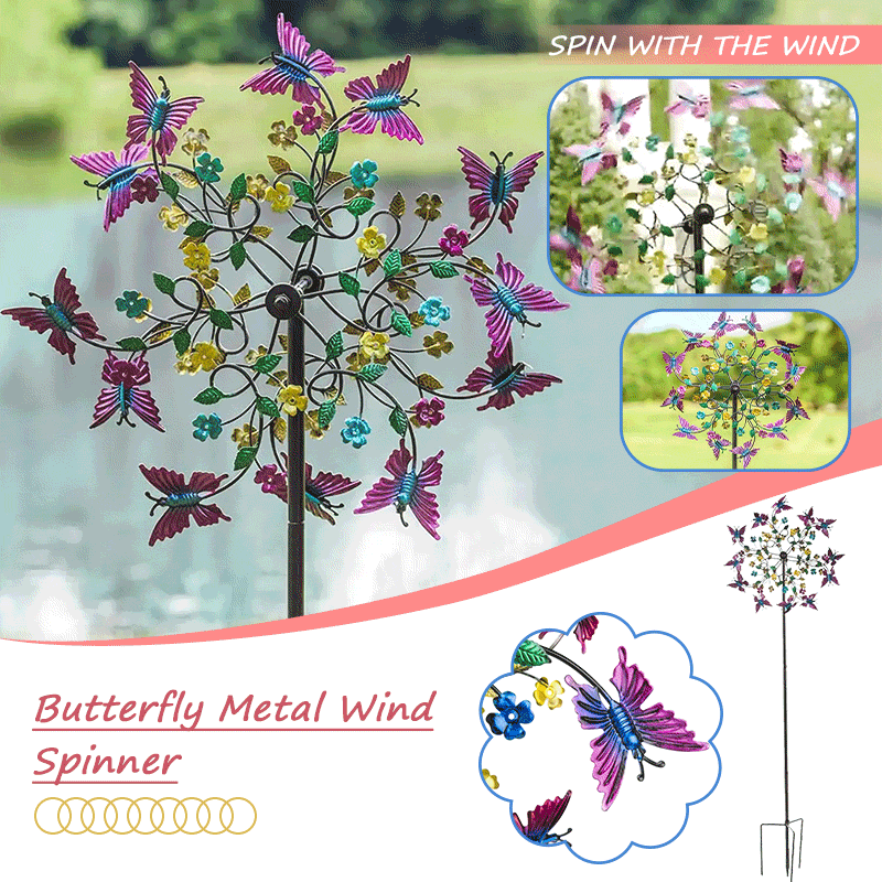 Colorful Butterfly Garden Wind Spinner with Metal Stake