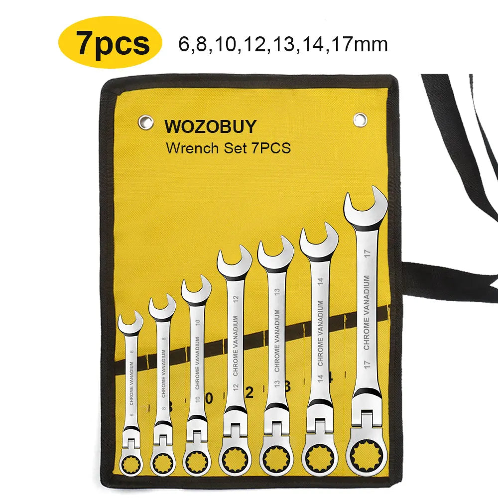 Metric Ratcheting Wrench Set with Flex-Head and Carry Bag