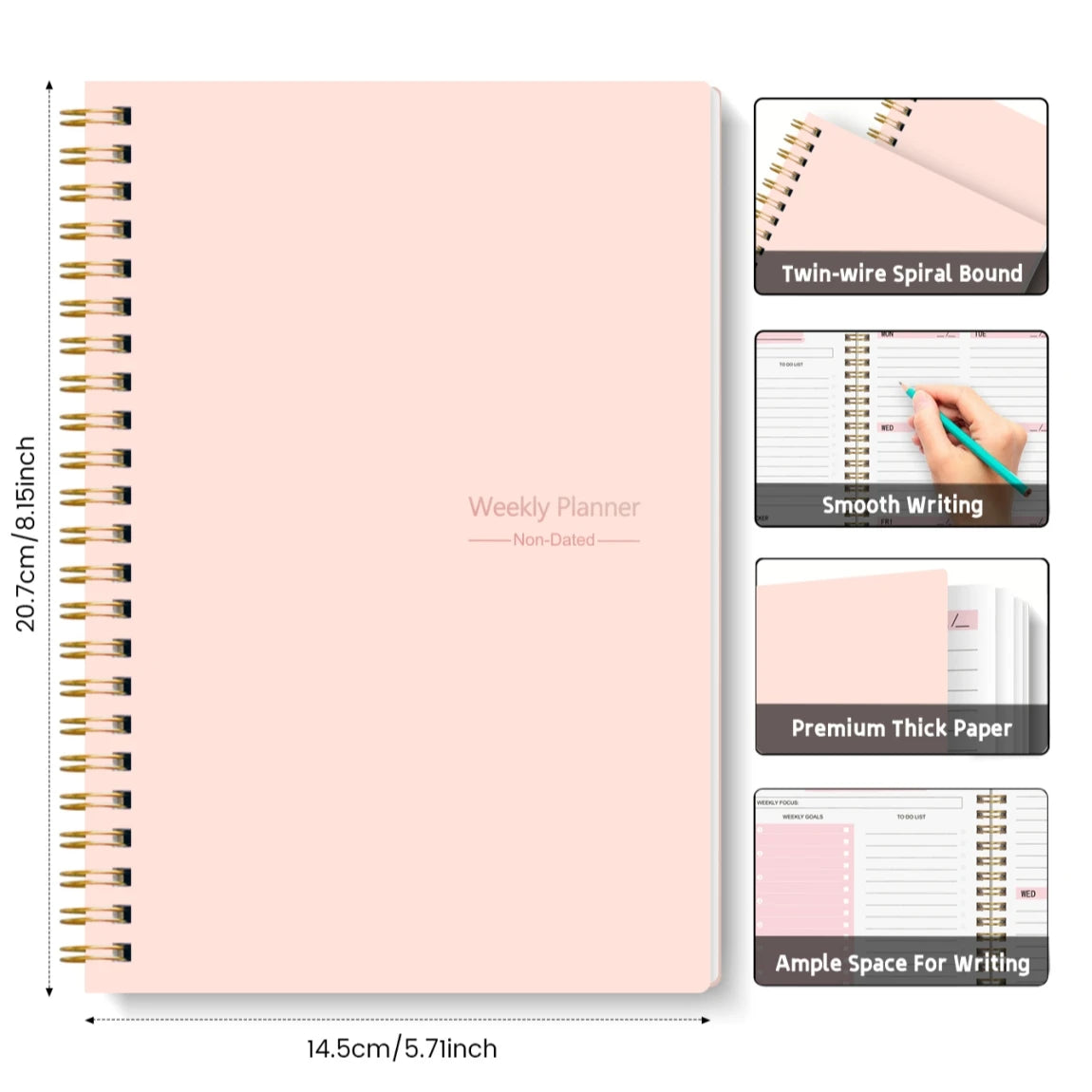 A5 Non-Dated Weekly Spiral Planner with Sticker Sheets