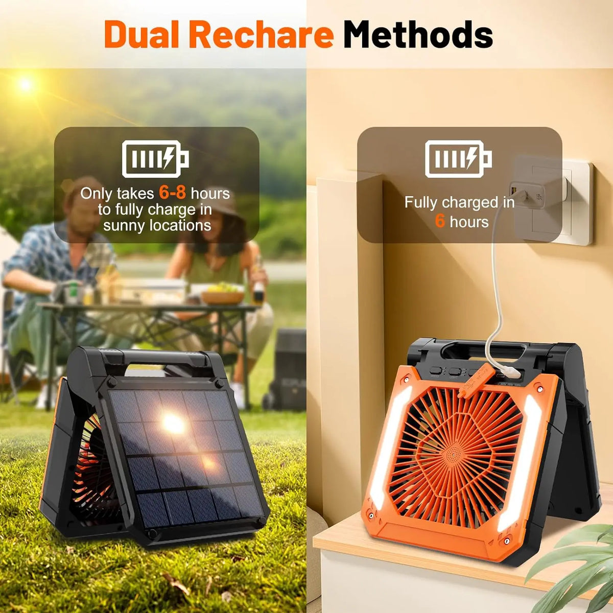 Paddfaltiger Solar-Campingventilator mit LED-Licht