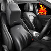 Interior view of a car seat showing memory foam headrest and lumbar support pillows.