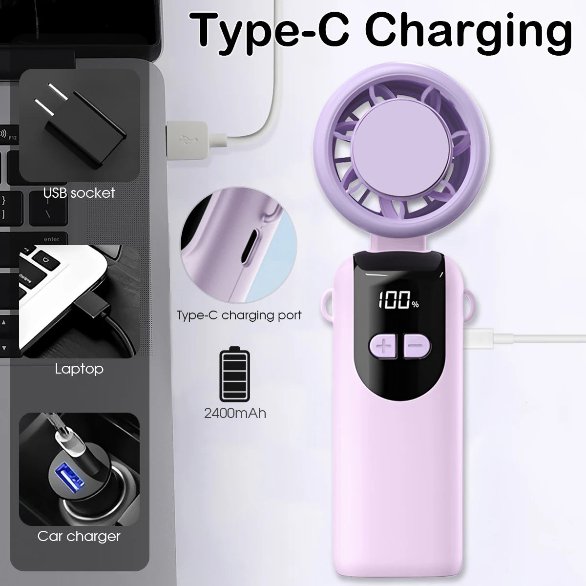 مروحة يدوية قابلة للطي قابلة لإعادة الشحن عبر USB