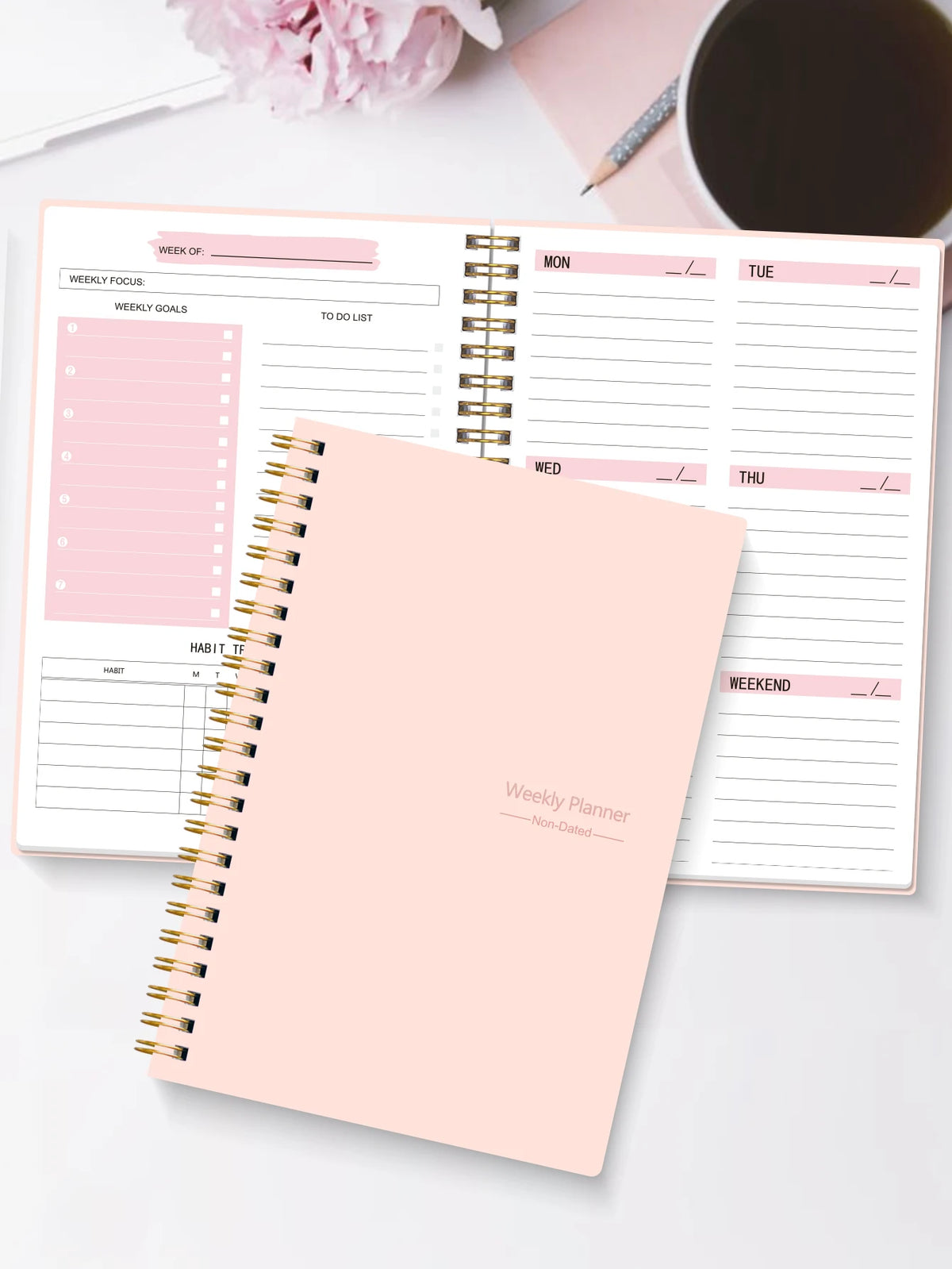 A5 Non-Dated Weekly Spiral Planner with Sticker Sheets