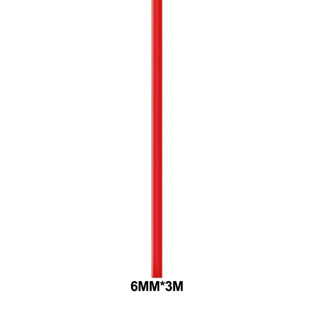 A vertical strip of flexible red PVC material, 6mm wide and 3 meters long.