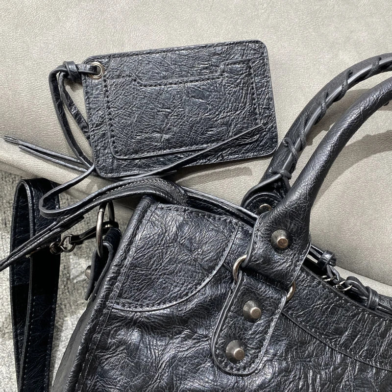 Vintage PU Leather Tote Bag with Crossbody Strap