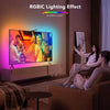 A television displaying a colorful image, showcasing the RGBIC lighting effect on the screen.