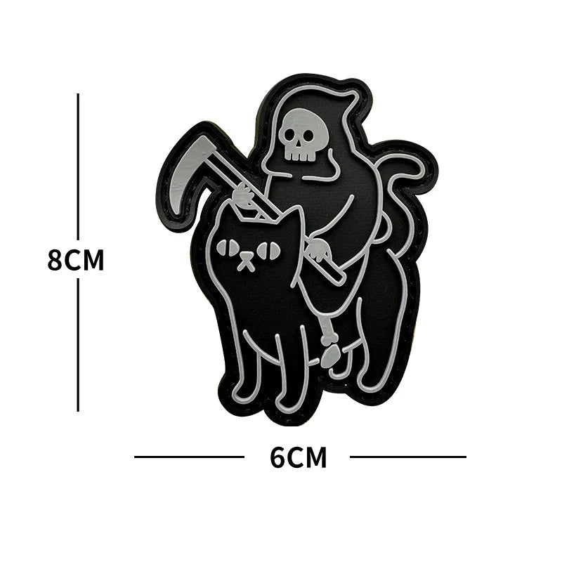 Glow-in-the-Dark Skull Biker Patch with Hook & Loop Backing