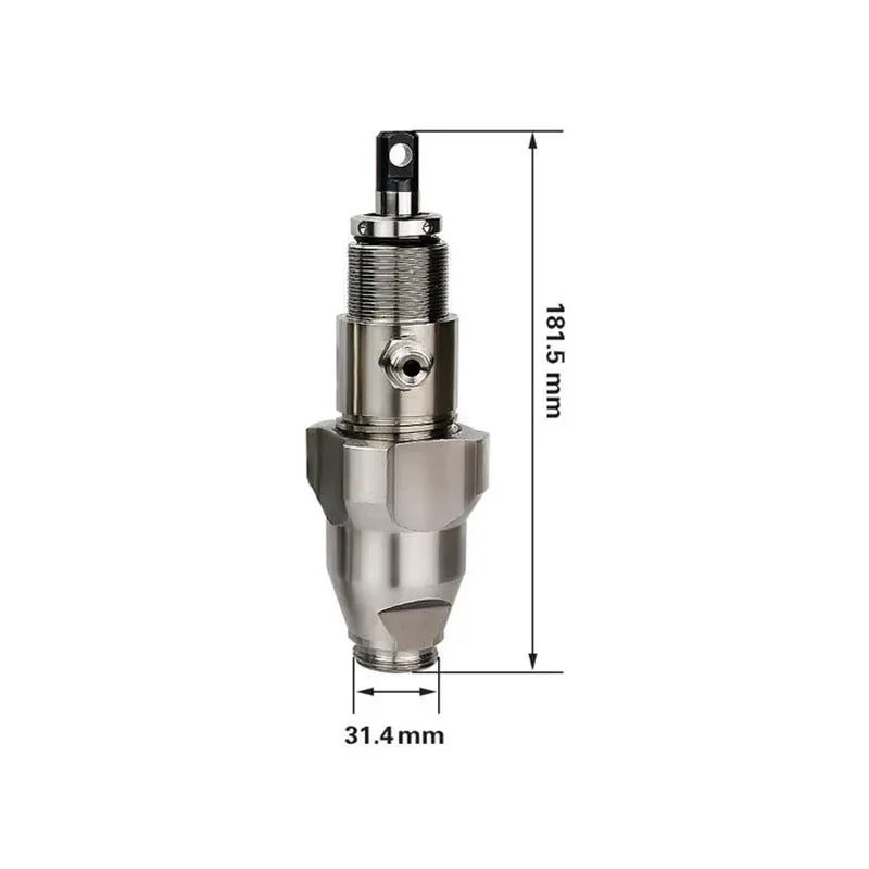 A silver airless sprayer pump plunger rod and valve repair kit with dimensions 181.5 mm and 31.4 mm.