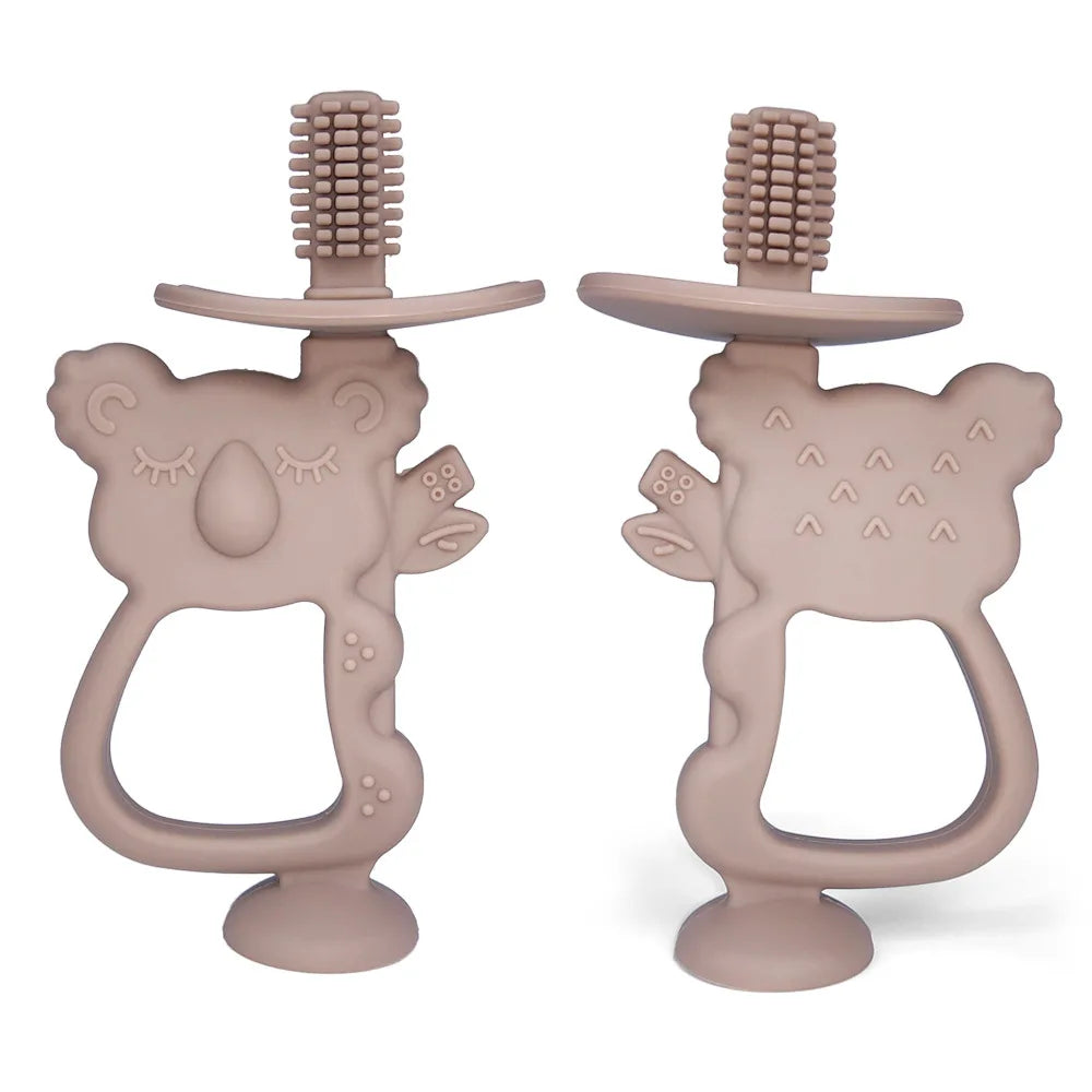 Baby Teething Gloves with Cartoon Bear Design