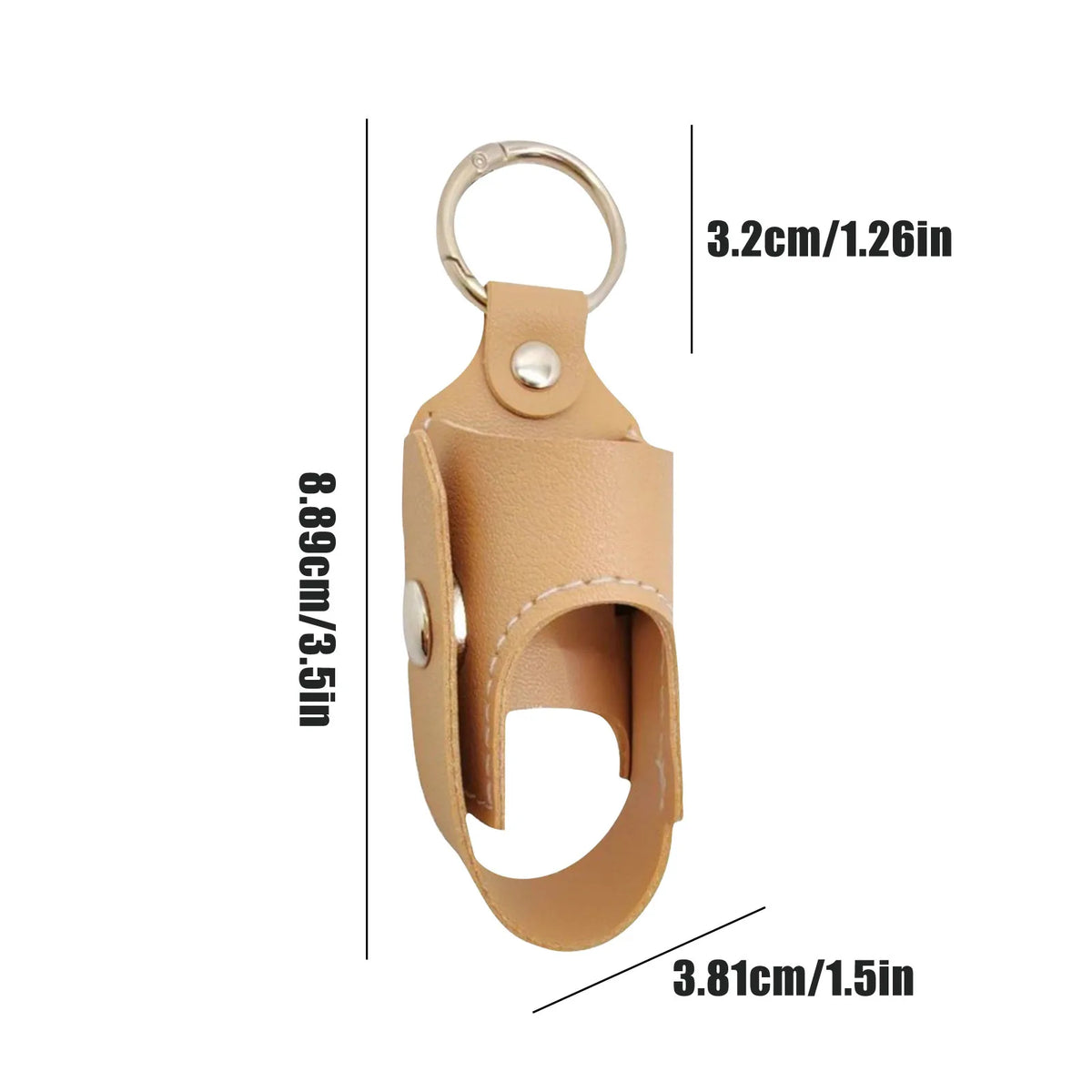 Tan PU leather inhaler case with a keyring and keychain attachment