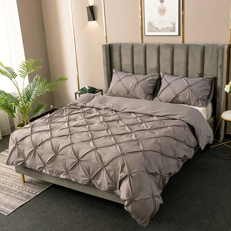 3D Buttoned Pleated Duvet Cover Set with Pillowcases