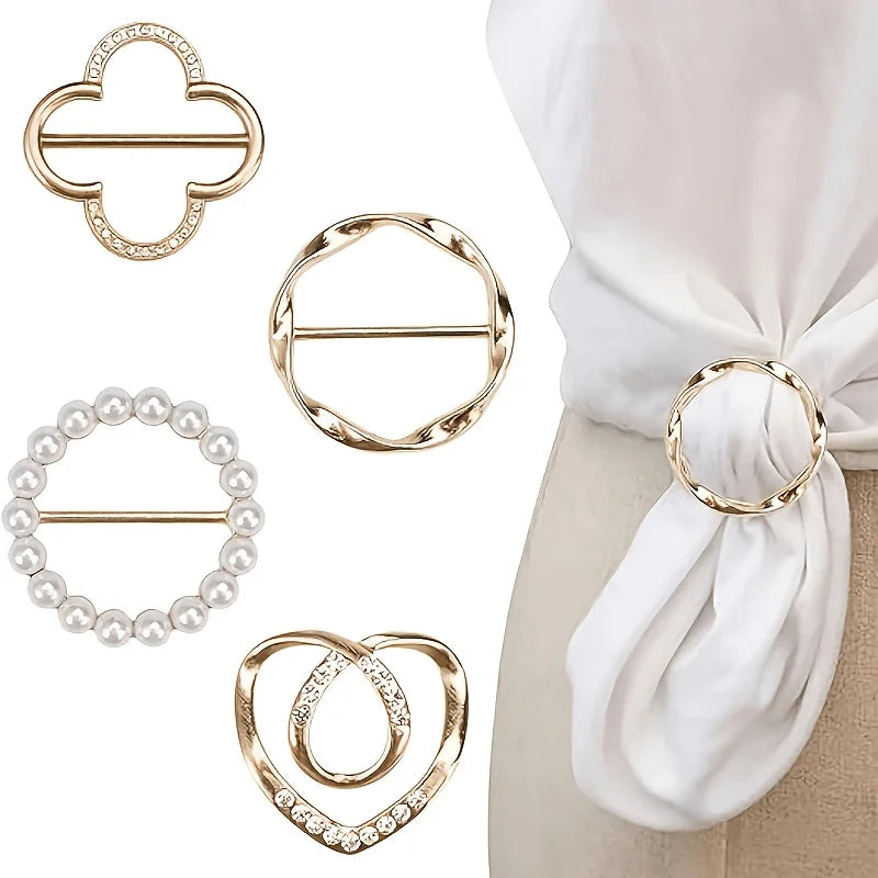 Elegant Scarf Buckle Set - 4 Piece Metal Fashion Clips