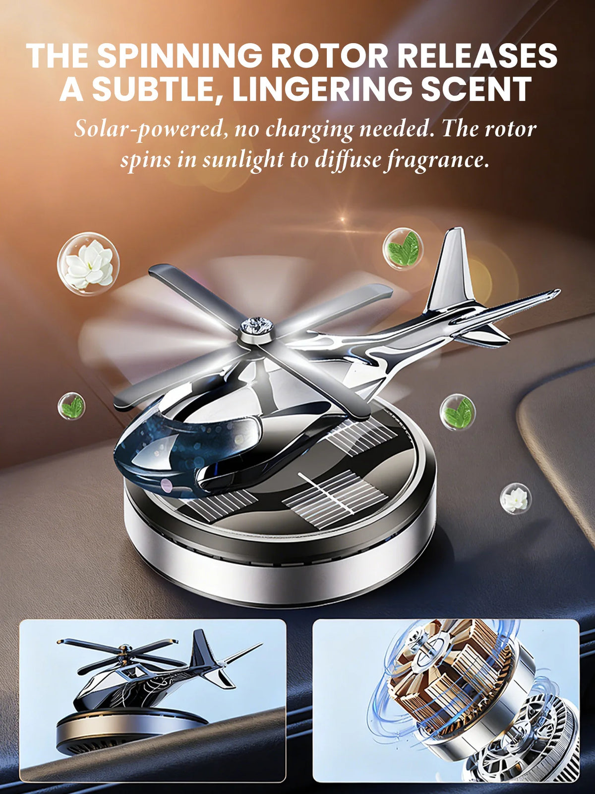 Solar-Powered Rotating Helicopter Car Air Freshener & Decorative Aromatherapy Diffuser