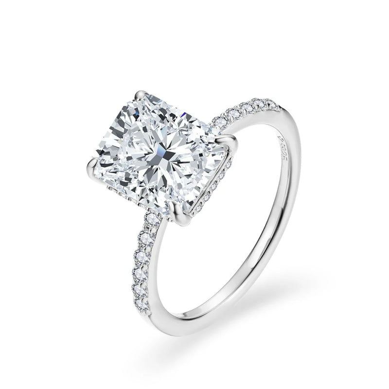 Radiant Cut Moissanite Engagement Ring in 18K Gold-Plated Sterling Silver