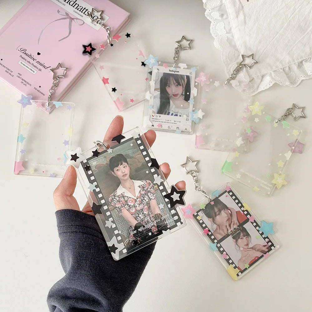 Transparent Acrylic Photocard Holder with Star Pendant Keychain