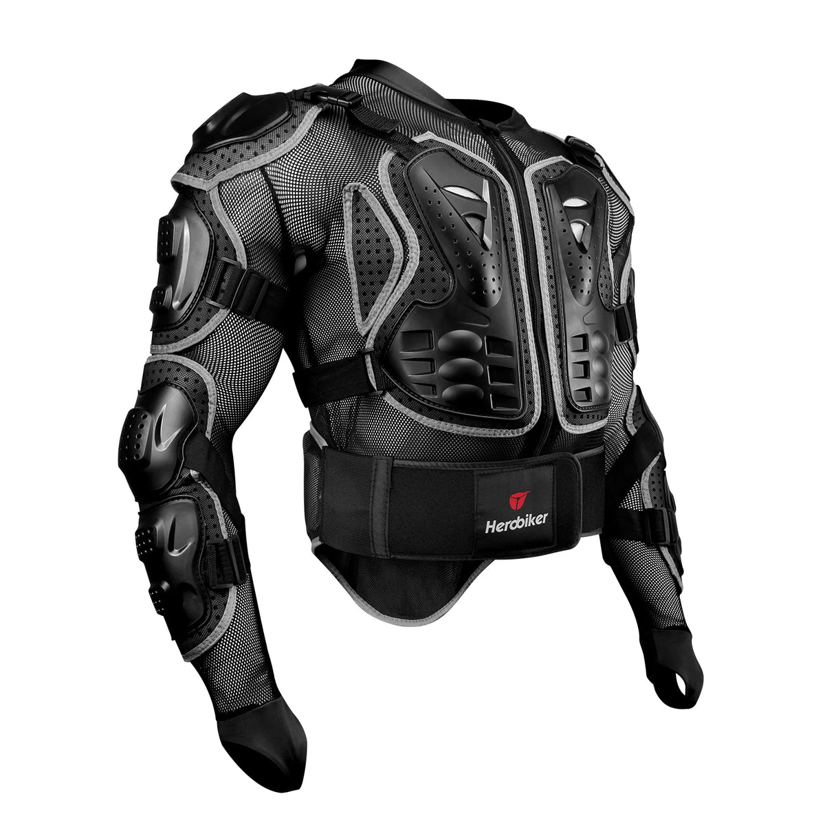 Black motocross armor jacket featuring protective padding and mesh material.