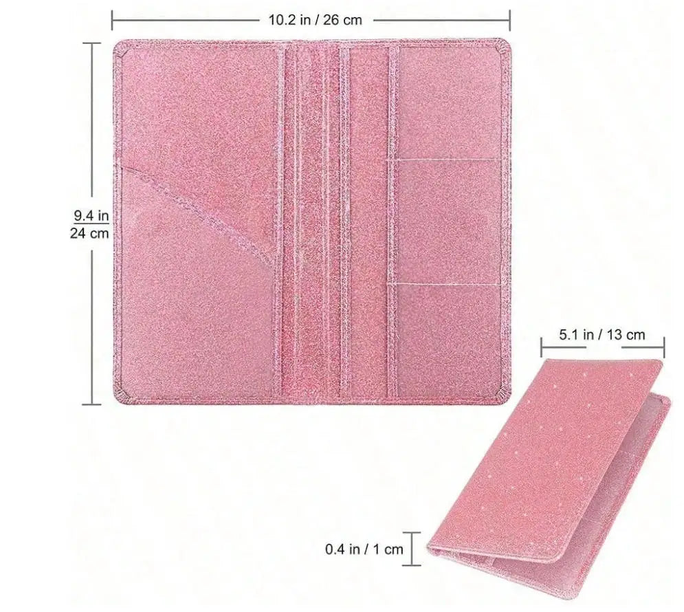 A pink car document organizer featuring multiple slots for registration and insurance cards.