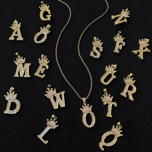 Crown Letter Pendant Necklace