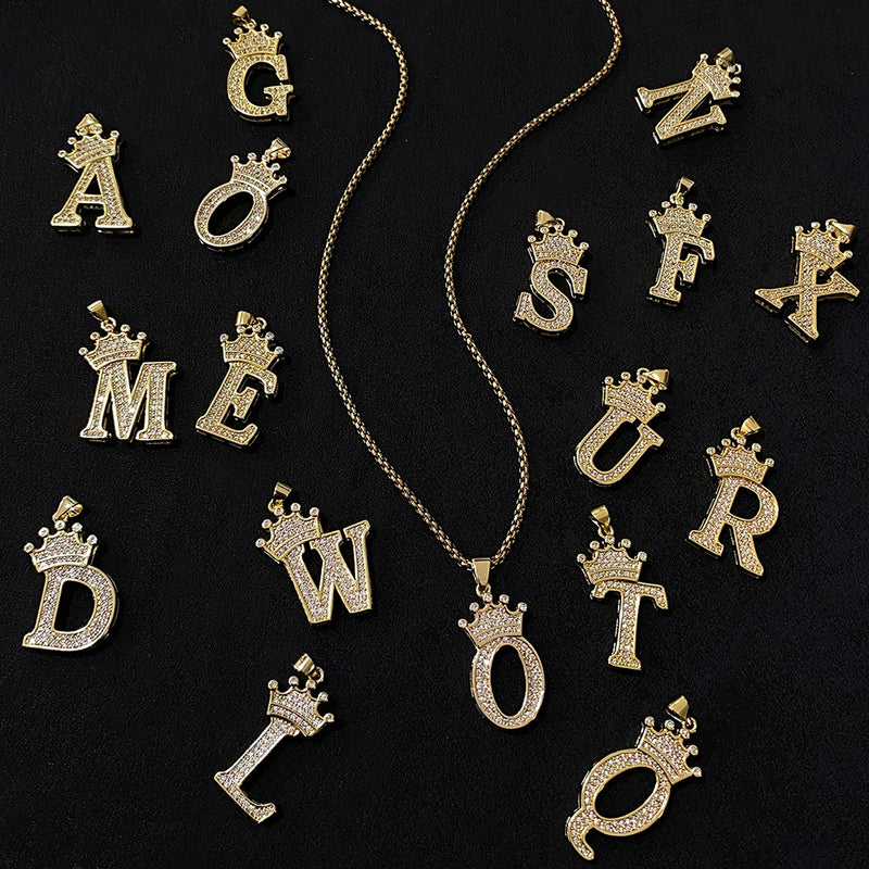 Crown Letter Pendant Necklace