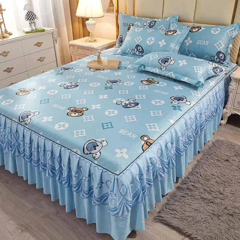 4-Piece Royal Blue Bedding Set with Bed Skirt and Pillow Covers