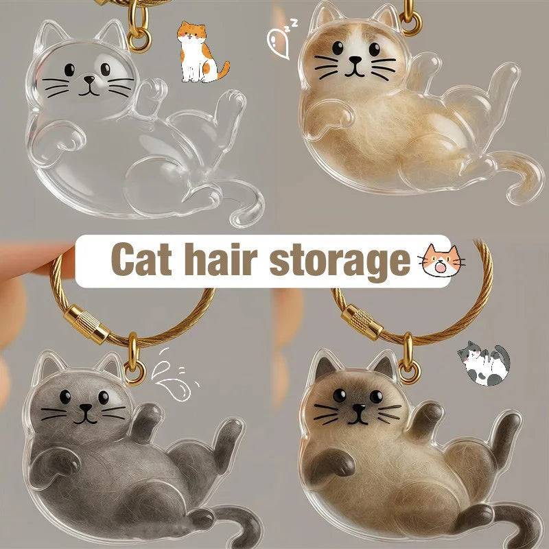 Pet Fur Memory Keychain with Cat-Shaped Capsule