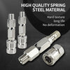 Three high quality spring steel swivel connectors for airless spray hoses shown on a dark background.