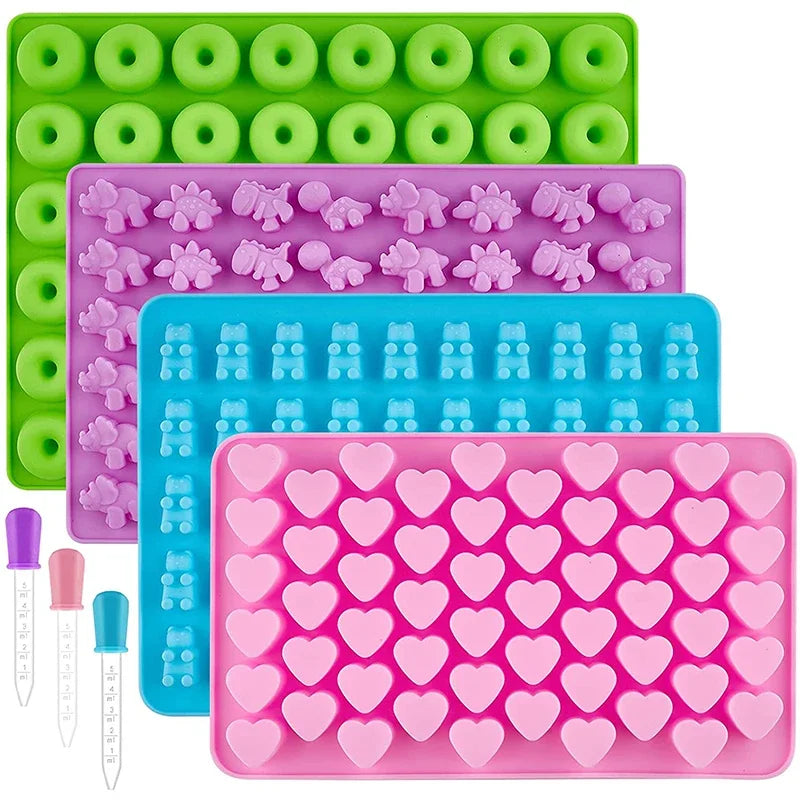 Food-Grade Silicone Gummy Bear & Dinosaur Candy Mold Set with Dropper