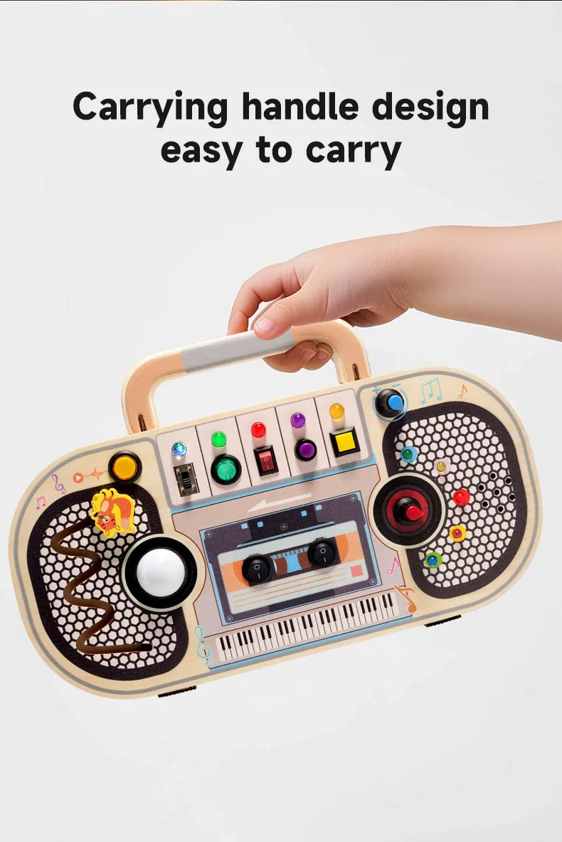 Montessori Wooden Busy Board with LED Switch Controls