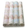 Rolls of 3D self-adhesive floral wallpaper in soft pink and blue tones.