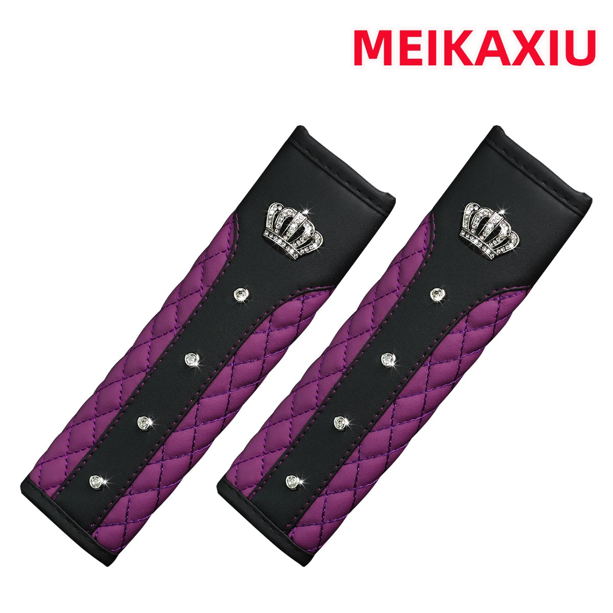 Black and purple embroidered crown car seat cover with crystal rhinestones